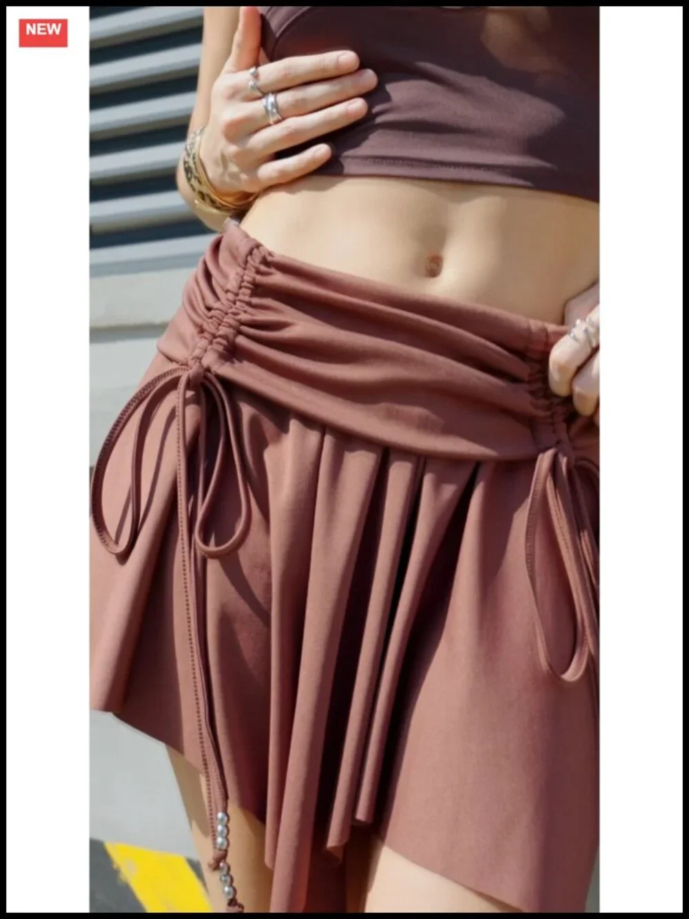 Women's Ruched Asymmetrical Pleated Mini Skirt - Y2K Drawstring